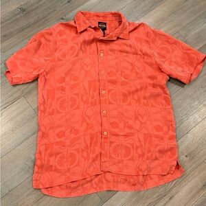 Harley-Davidson Hawaiian Orange Button Down Collar Short-Sleeve Shirt Men Large